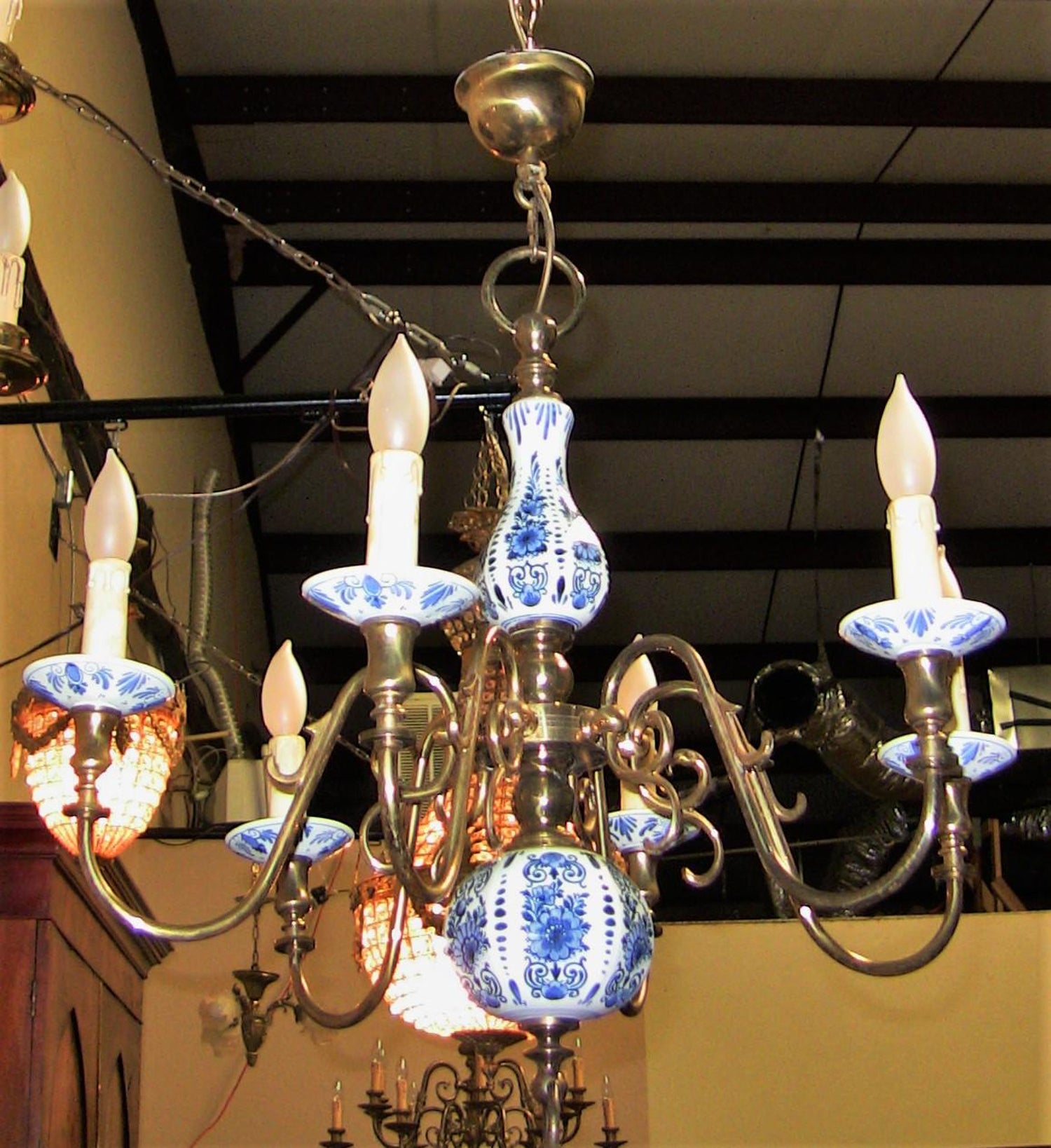 19th Century Dutch Br With Blue And White Delft Pottery 19th Century Dutch Br With Blue And White Delft Pottery Chandelier For At 1stdibs