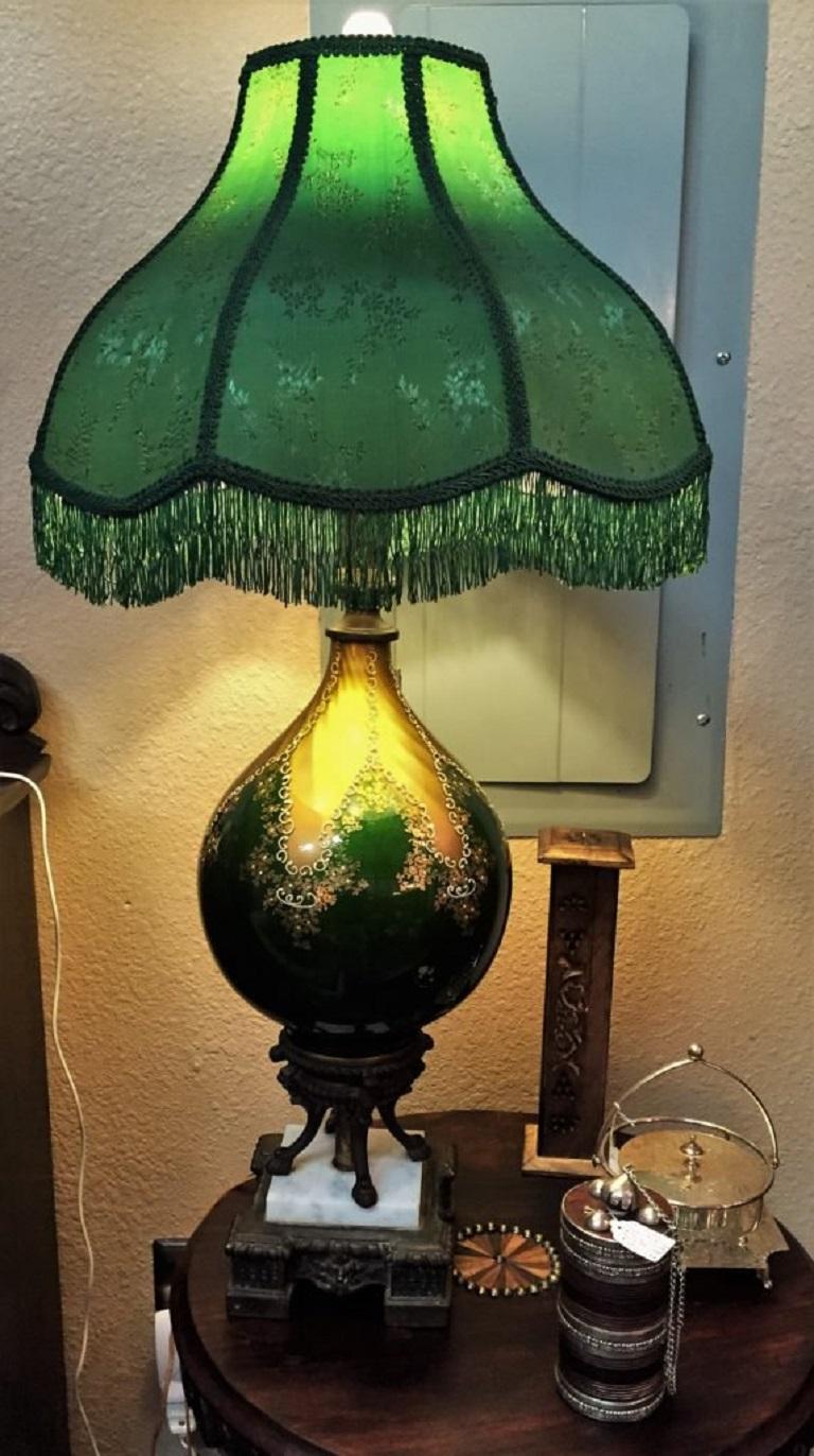 Vintage Murano Glass Table Lamp With Gold Overlay And Bronze Art Nouveau Vintage Murano Glass Table Lamp With Gold Overlay And Bronze Marble Mounts For