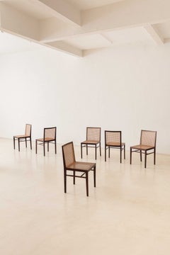 Set of Six Rosewood and Cane Dining Chairs, Brazilian Midcentury Design, 1960s
