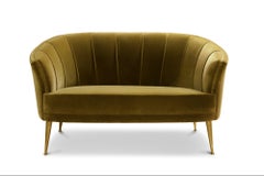 Maya Sofa and Loveseat in Cotton Velvet and Matte Aged Brass Legs by Brabbu