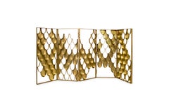 Koi Screen in Brushed Aged Brass with Scale Motif