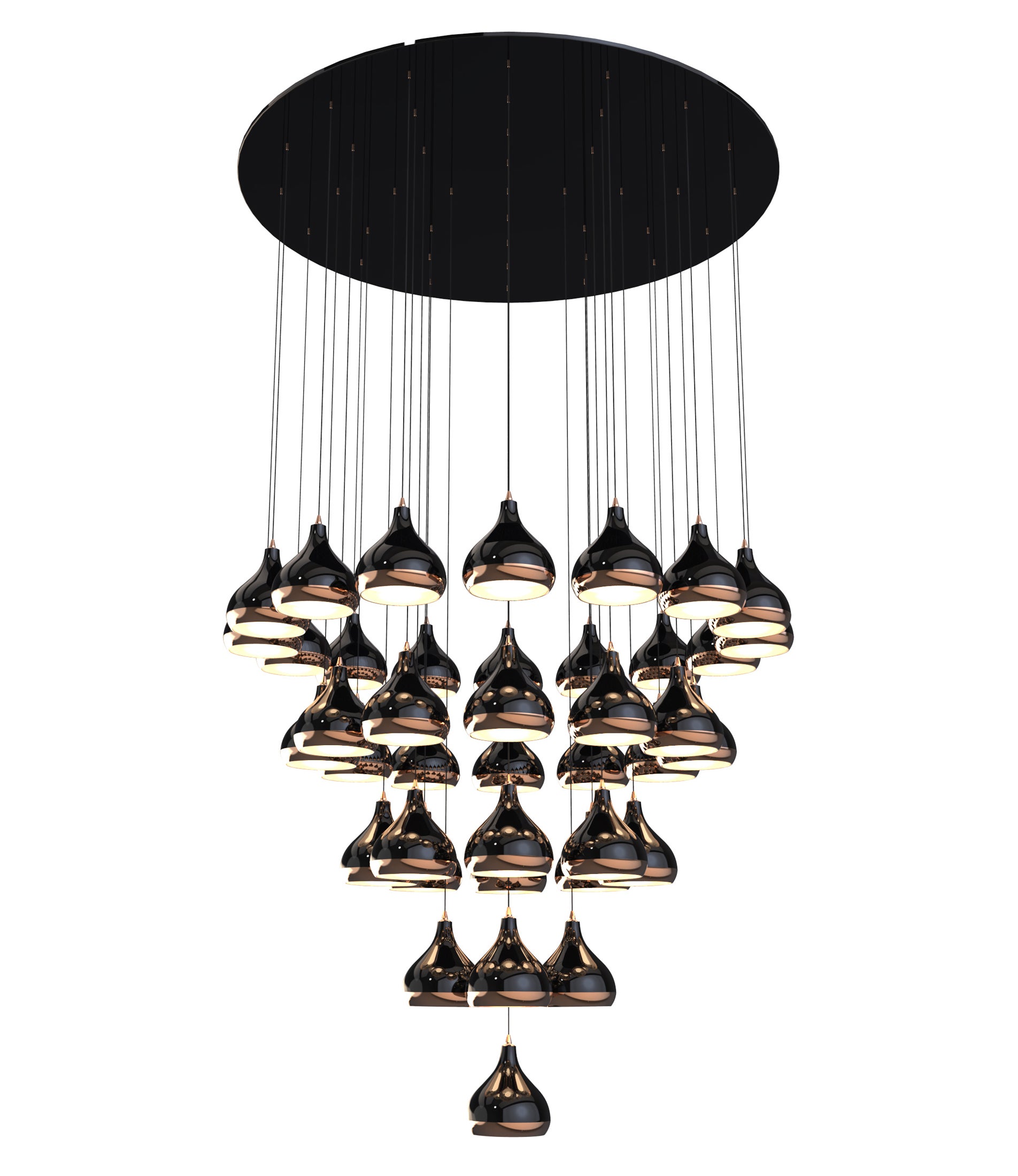 Hanna modern chandelier is a breathtaking lighting design that is made in brass and aluminum with gold plated and white matte shades. Pair it with a modern or contemporary decor as a chic accent piece. This white chandelier is the perfect lighting