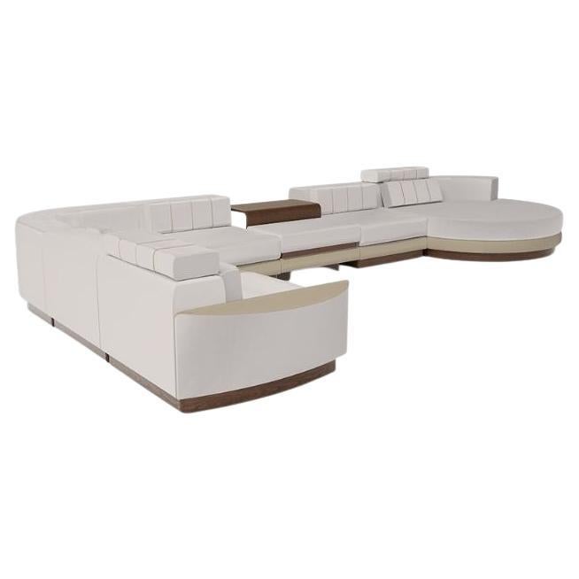 Modern Velvet and Synthetic Leather Milenio Modular Sofa by Caffe Latte For Sale