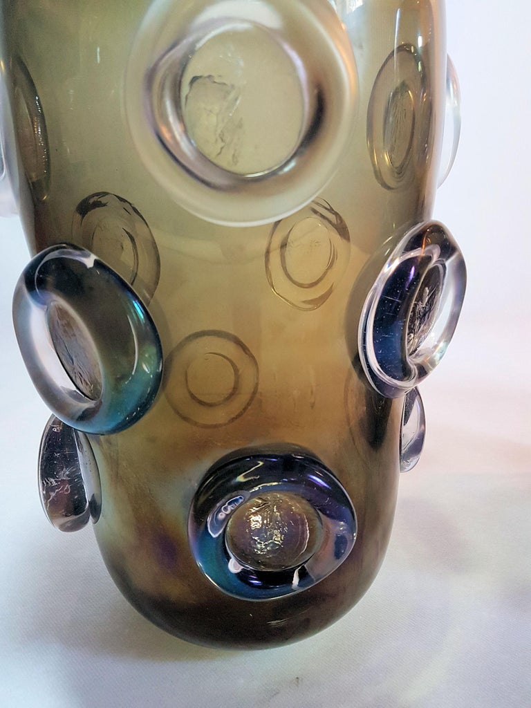 Single Large MidCentury Modern Brown and Purple Iridescent Vase