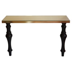 Large Mid-Century Italian Black Marble & Brass Console Tables Neoclassical Style