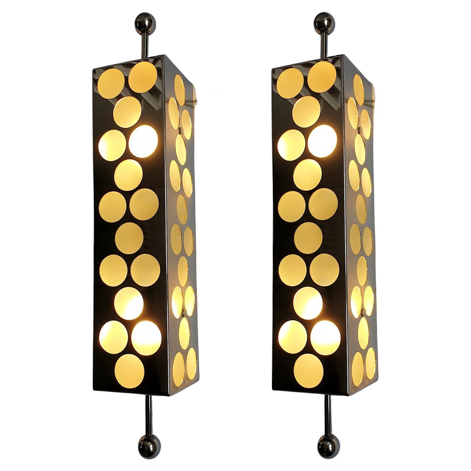 Mid Century Modern pair of Nickel Sconces For Sale