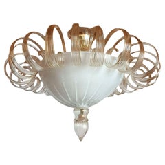 White Murano Glass Flush Mount Light, Italy