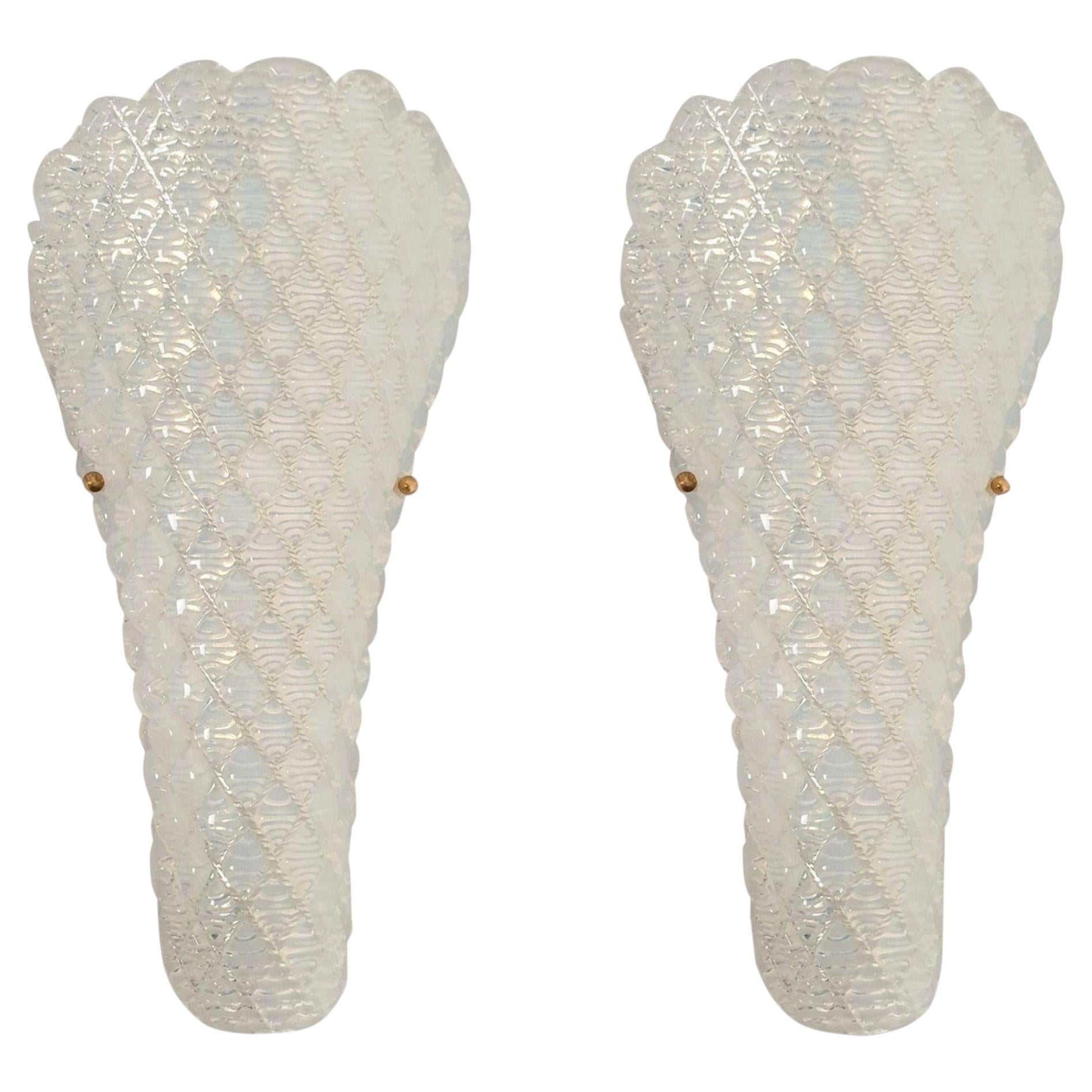 Pair of opaline, Mid Century Modern, Murano glass sconces