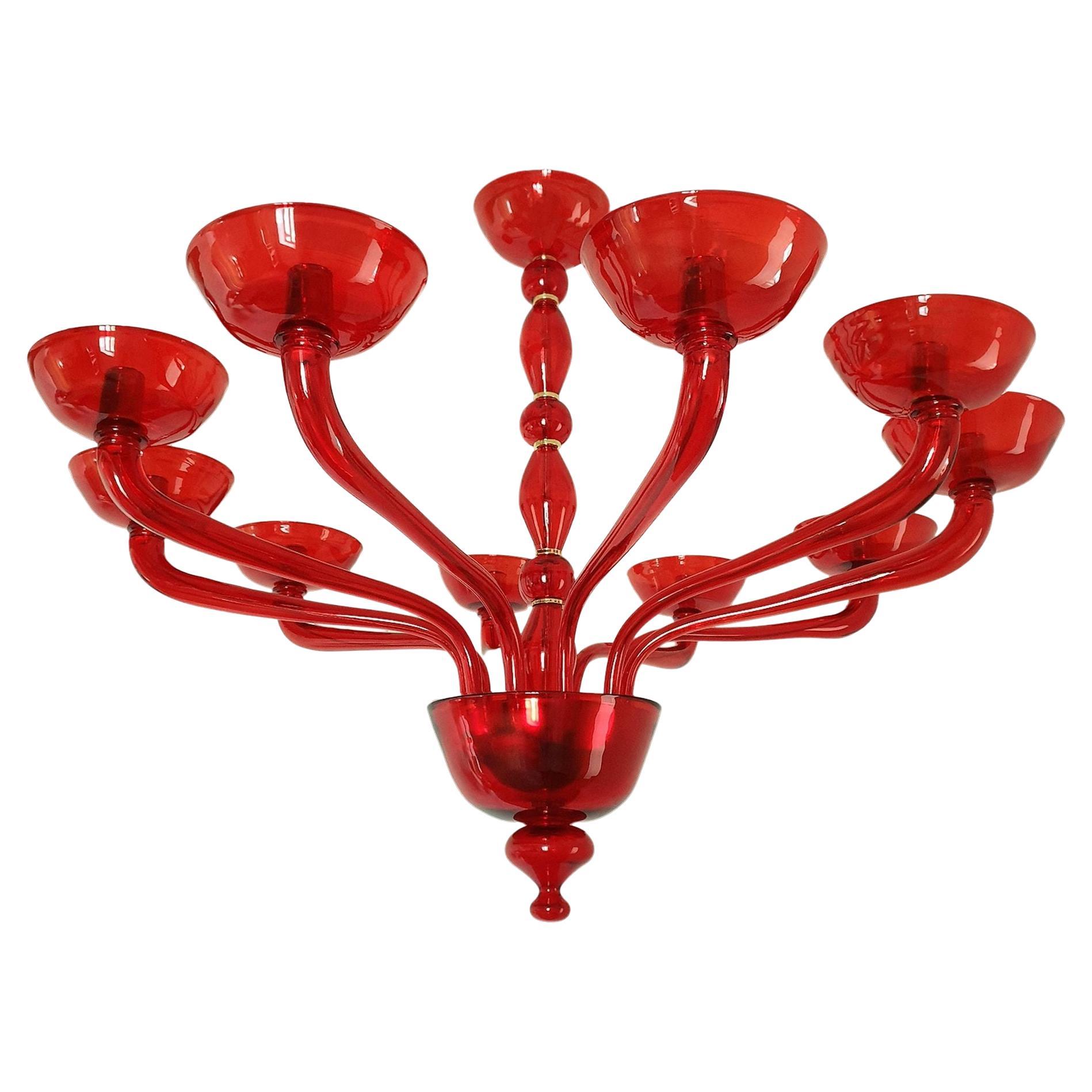 Lampadario in vetro di Murano rosso Italia anni
80