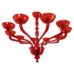 Red Murano glass chandelier Italy 1980s