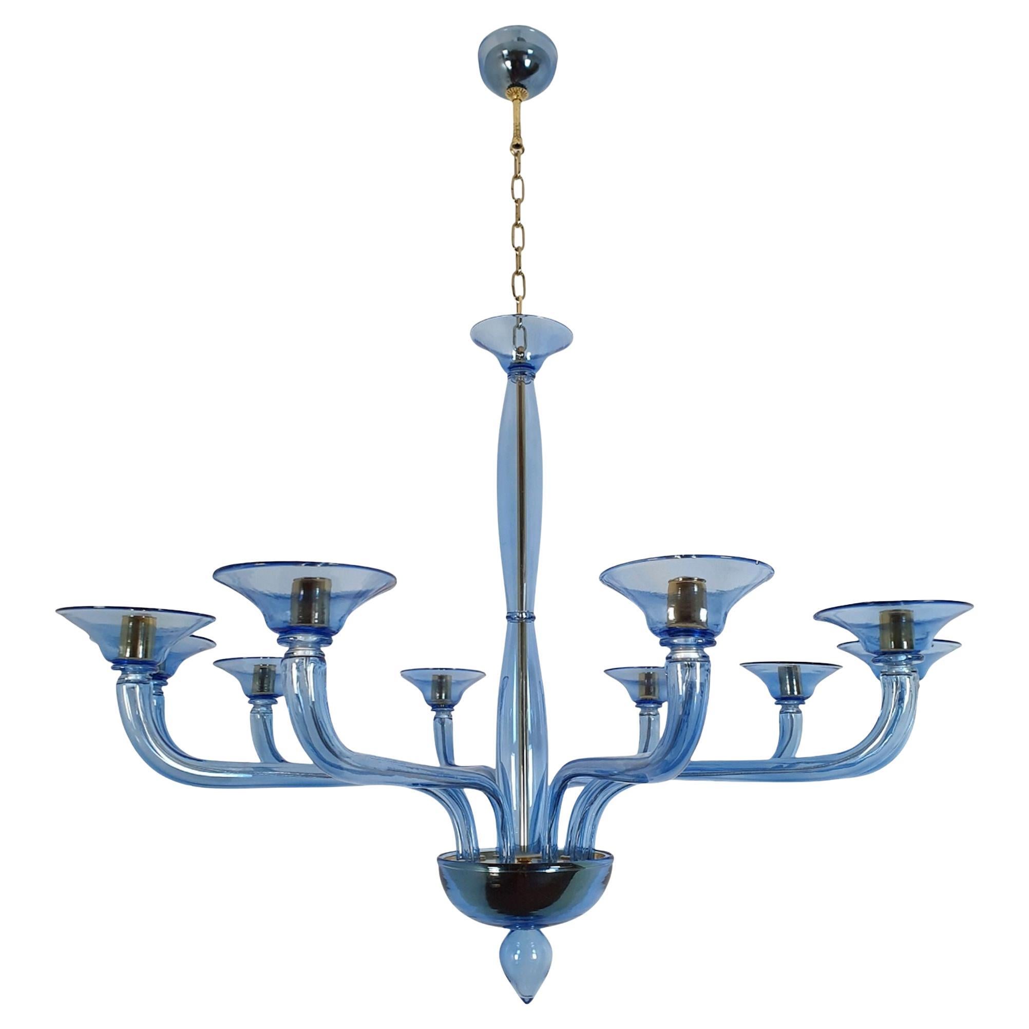 Grande lampadario moderno di metà secolo in vetro di Murano blu