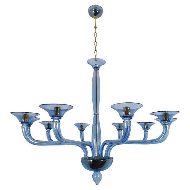 Fine Venetian Murano Pendant Light Mouth Blown Blue Color Smoked Glass ...