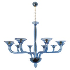 Large Neoclassical Blue Murano Glass Chandelier