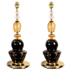 Pair of leopard Murano glass table lamps, mid century modern