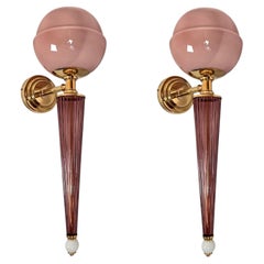 Mid century modern purple Murano glass sconces