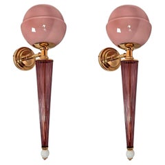 Mid century modern purple Murano glass sconces