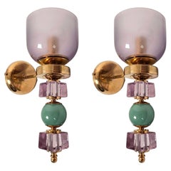 Pair of purple and green Murano glass sconces