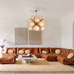 Large Mid Century Modern beige glass Sputnik chandelier