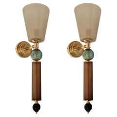 Grandi applique in vetro di Murano color tabacco e blu acqua