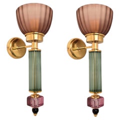 Pair of Burgundy and green Murano glass sconces
