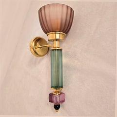 Pair of Burgundy and green Murano glass sconces