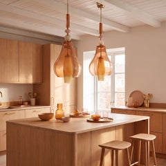 Pair of pink and amber Murano glass pendant lights, Italy 1990s