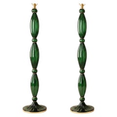 Pair of green, mid century modern, Murano glass floor lamps