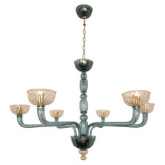 Petrol blue Murano glass chandelier, mid century