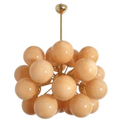 Amber Murano Glass and Brass Sputnik Chandelier, Mid-Century Modern