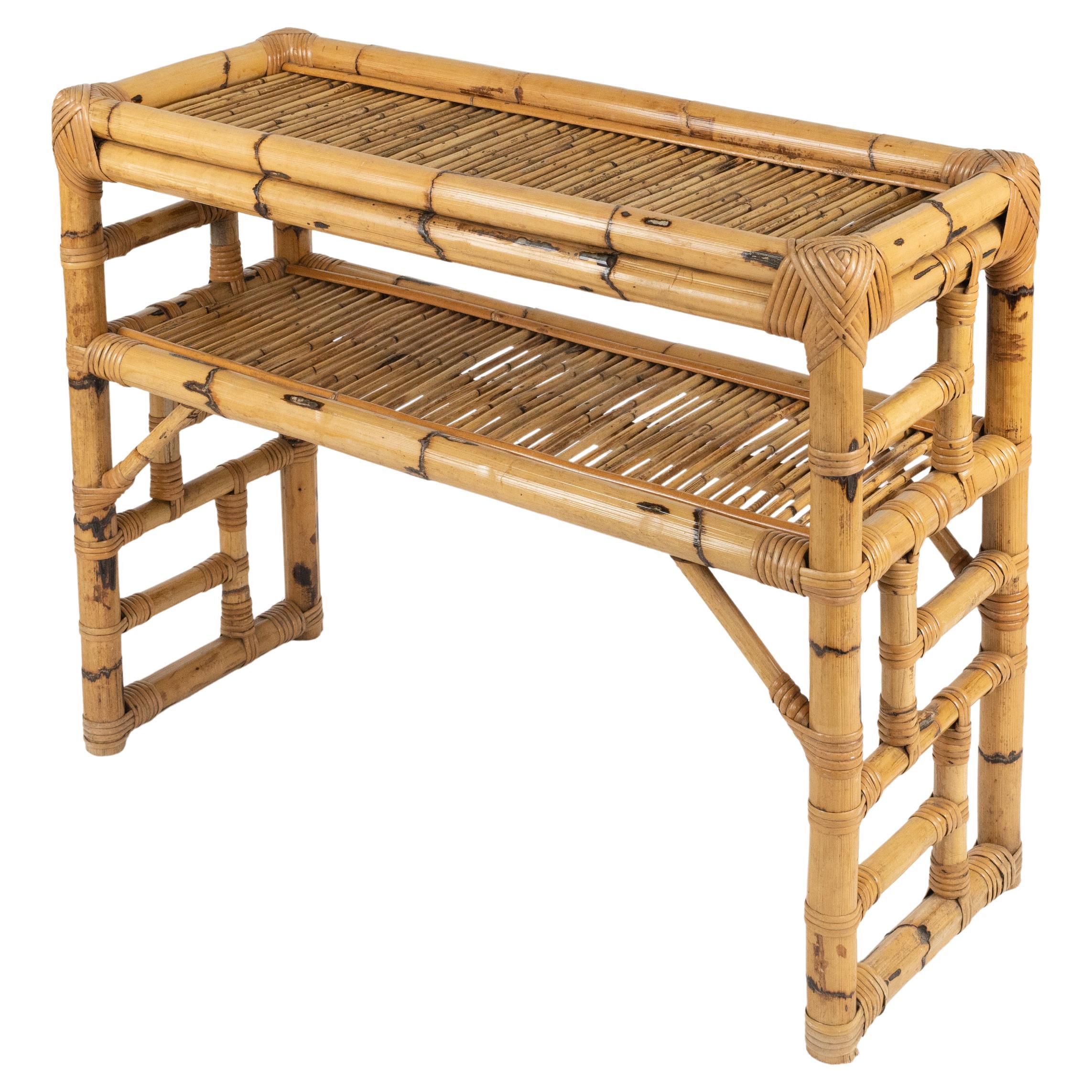 Midcentury Bamboo and Rattan Console Table by Vivai Del Sud, Italy 1970s For Sale