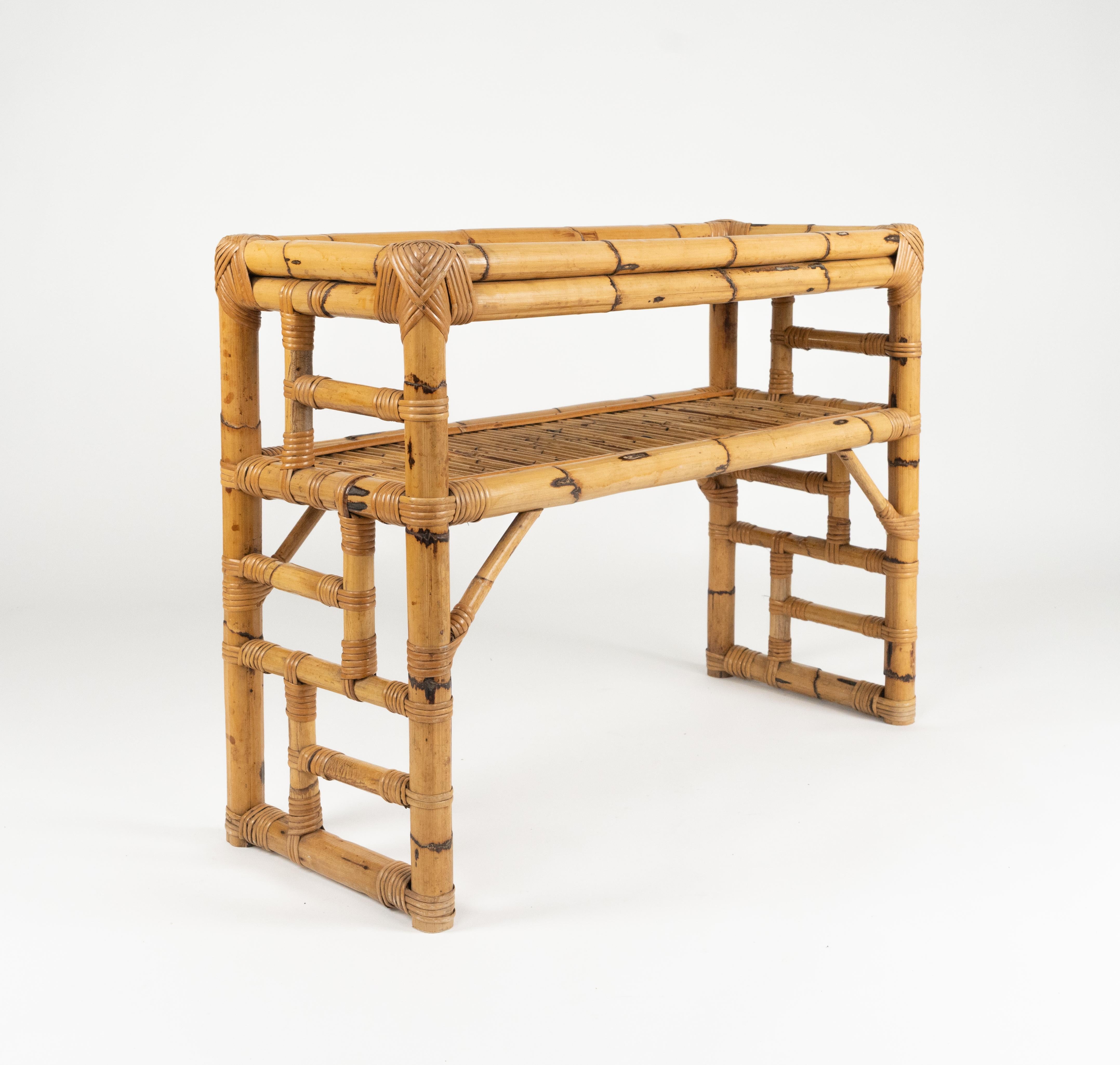 Mid-Century Modern Midcentury Bamboo and Rattan Console Table by Vivai Del Sud, Italy 1970s For Sale