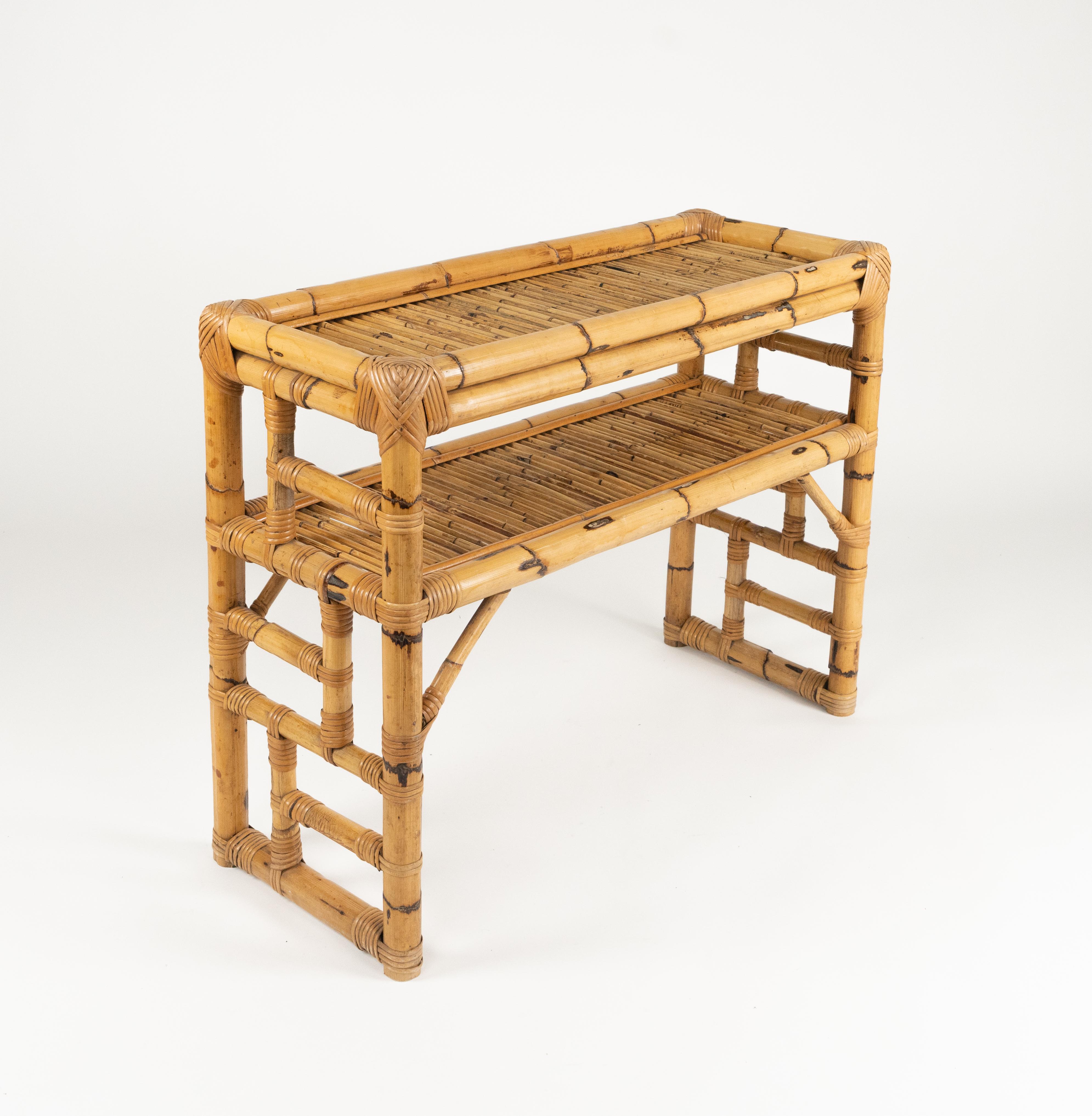 Italian Midcentury Bamboo and Rattan Console Table by Vivai Del Sud, Italy 1970s For Sale