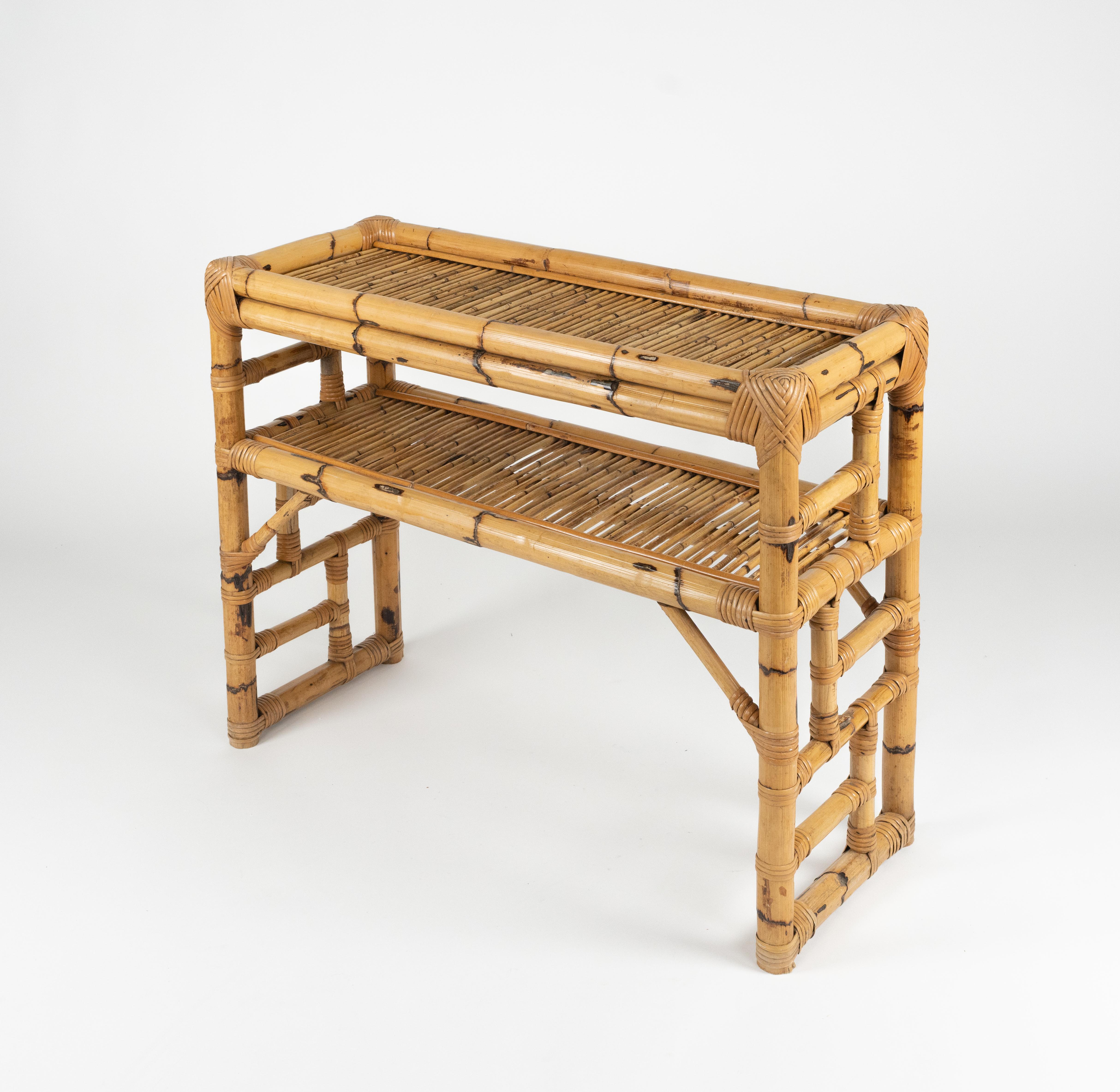 Midcentury Bamboo and Rattan Console Table by Vivai Del Sud, Italy 1970s For Sale 1
