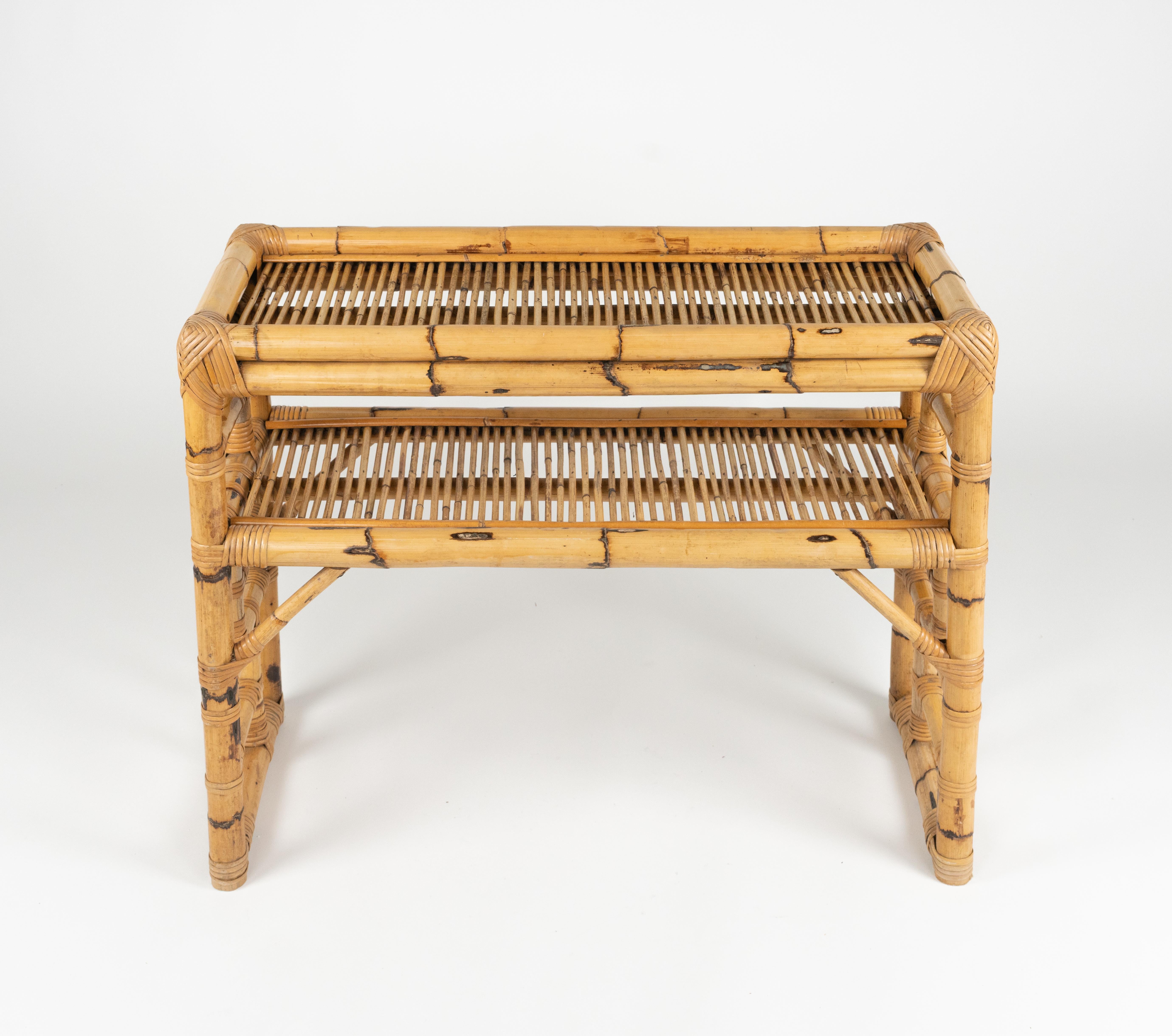 Midcentury Bamboo and Rattan Console Table by Vivai Del Sud, Italy 1970s For Sale 8
