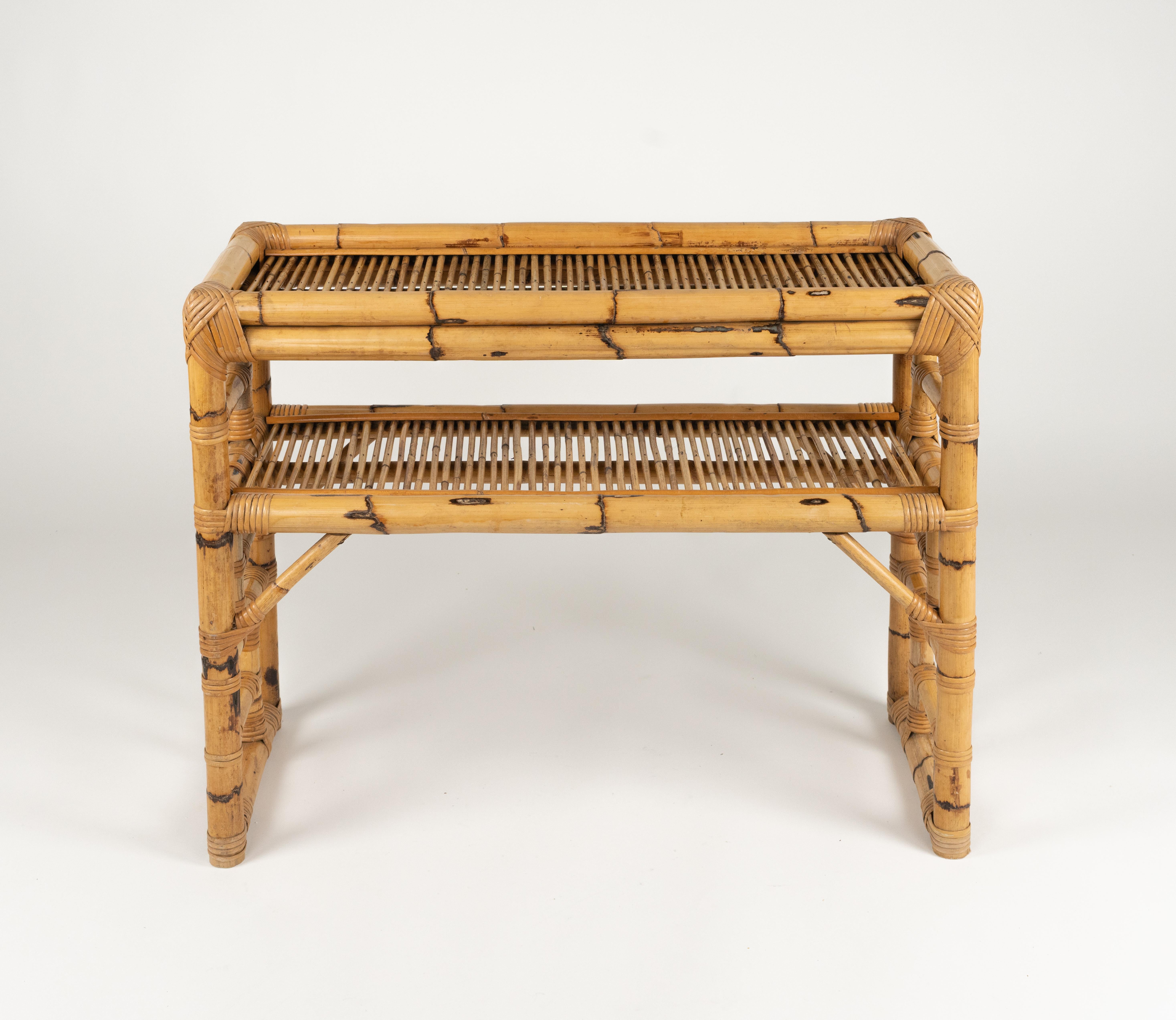 Midcentury Bamboo and Rattan Console Table by Vivai Del Sud, Italy 1970s In Good Condition For Sale In Rome, IT