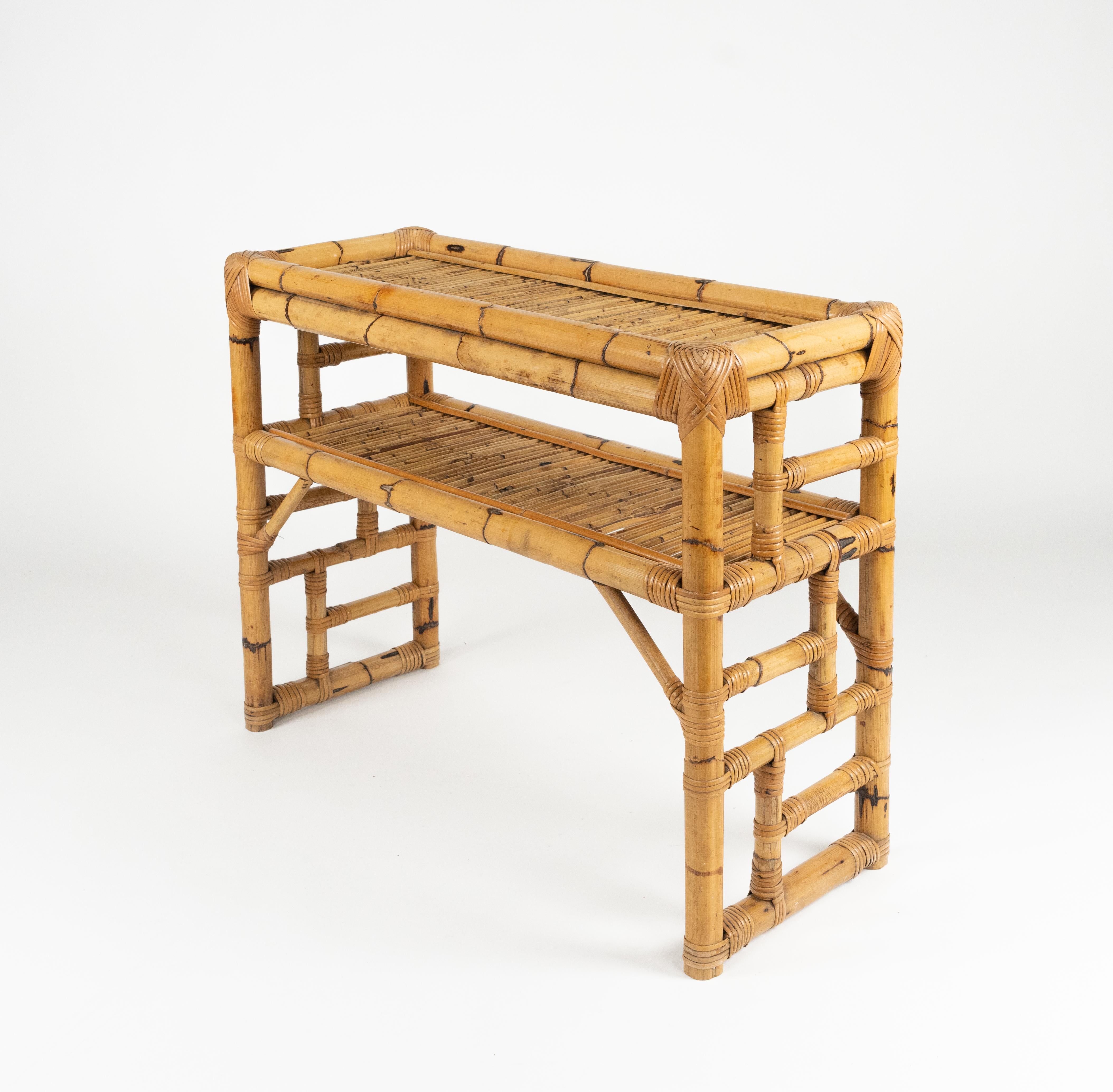 Midcentury Bamboo and Rattan Console Table by Vivai Del Sud, Italy 1970s For Sale 7