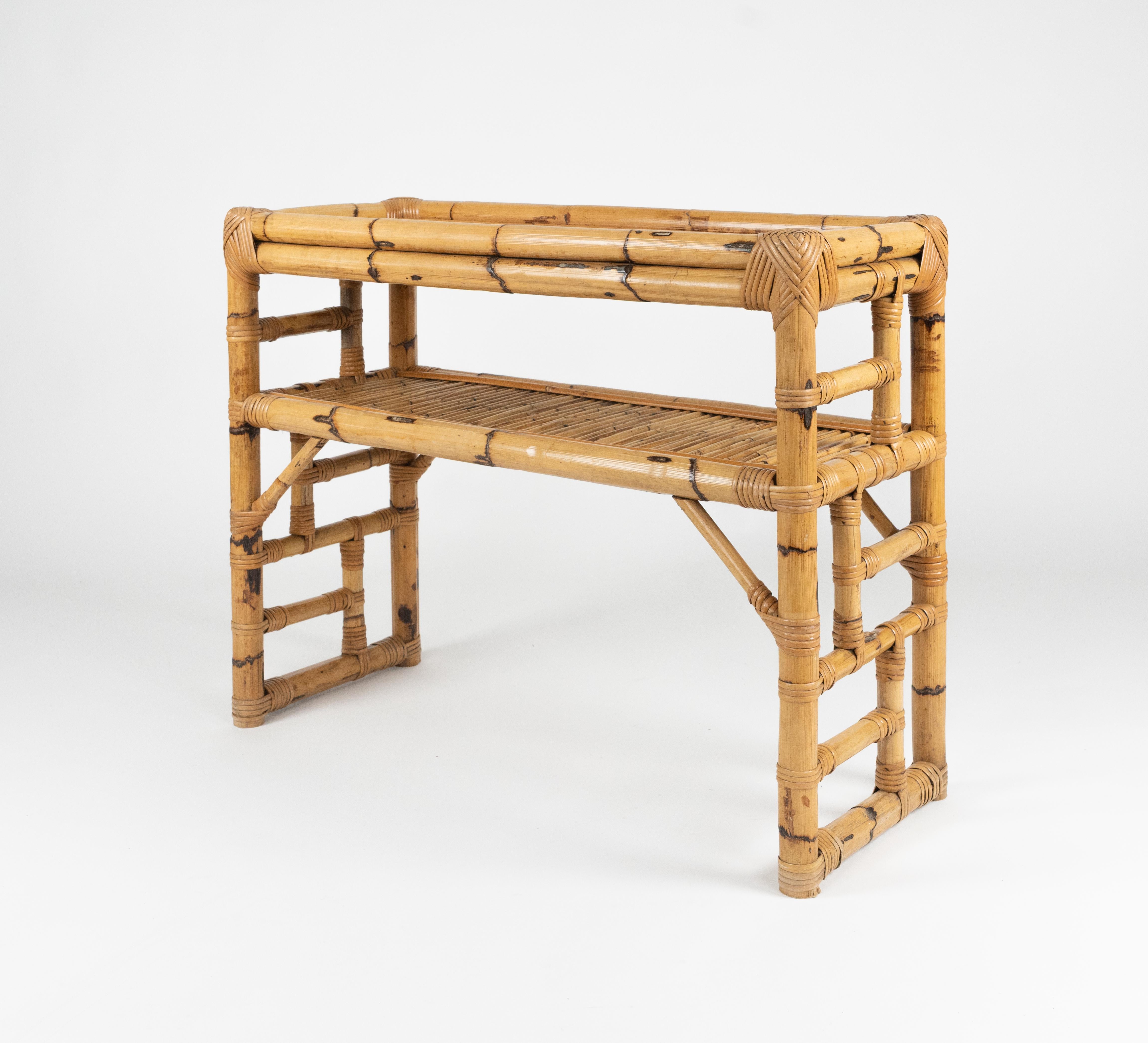 Midcentury Bamboo and Rattan Console Table by Vivai Del Sud, Italy 1970s For Sale 3