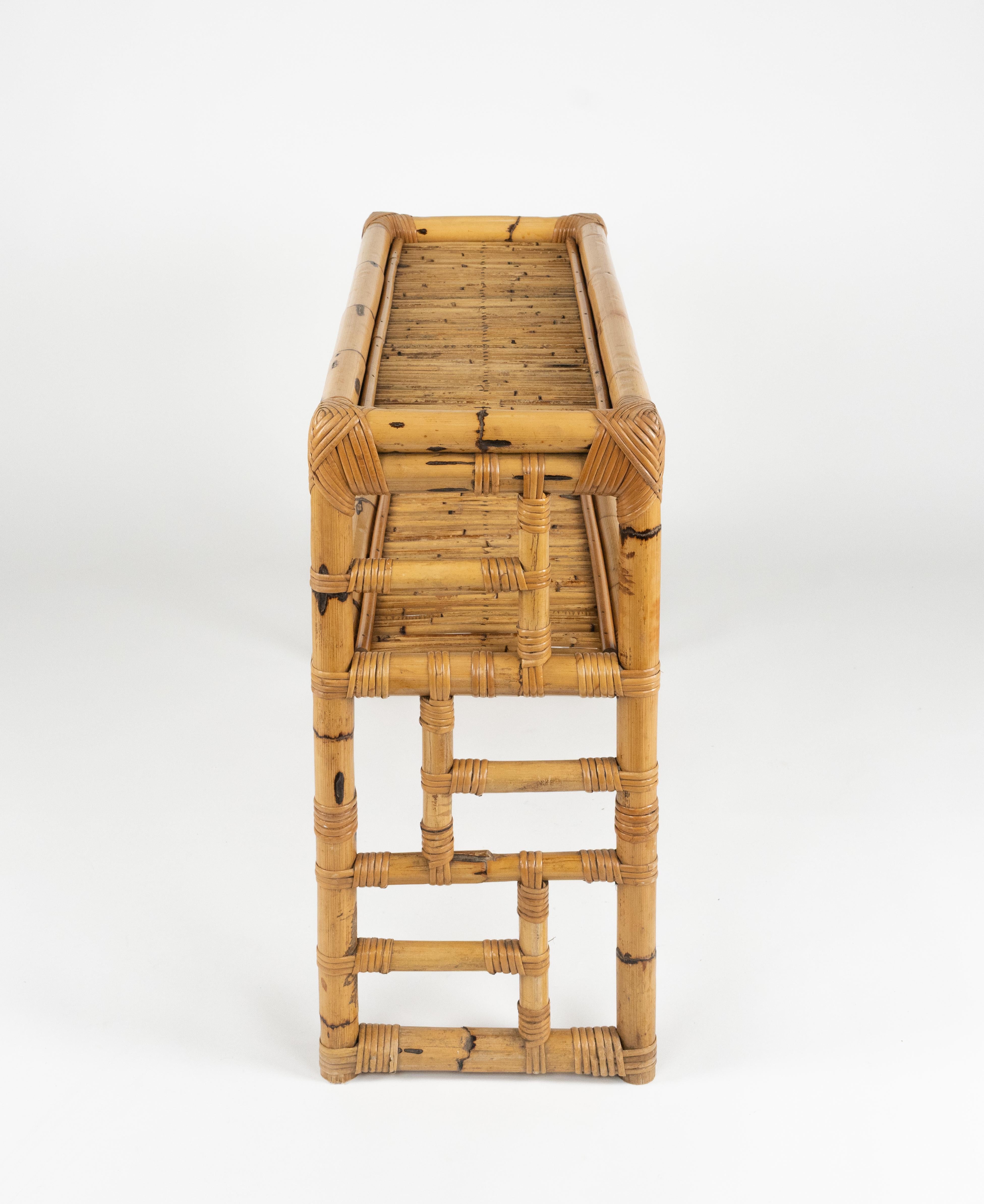 Midcentury Bamboo and Rattan Console Table by Vivai Del Sud, Italy 1970s For Sale 4