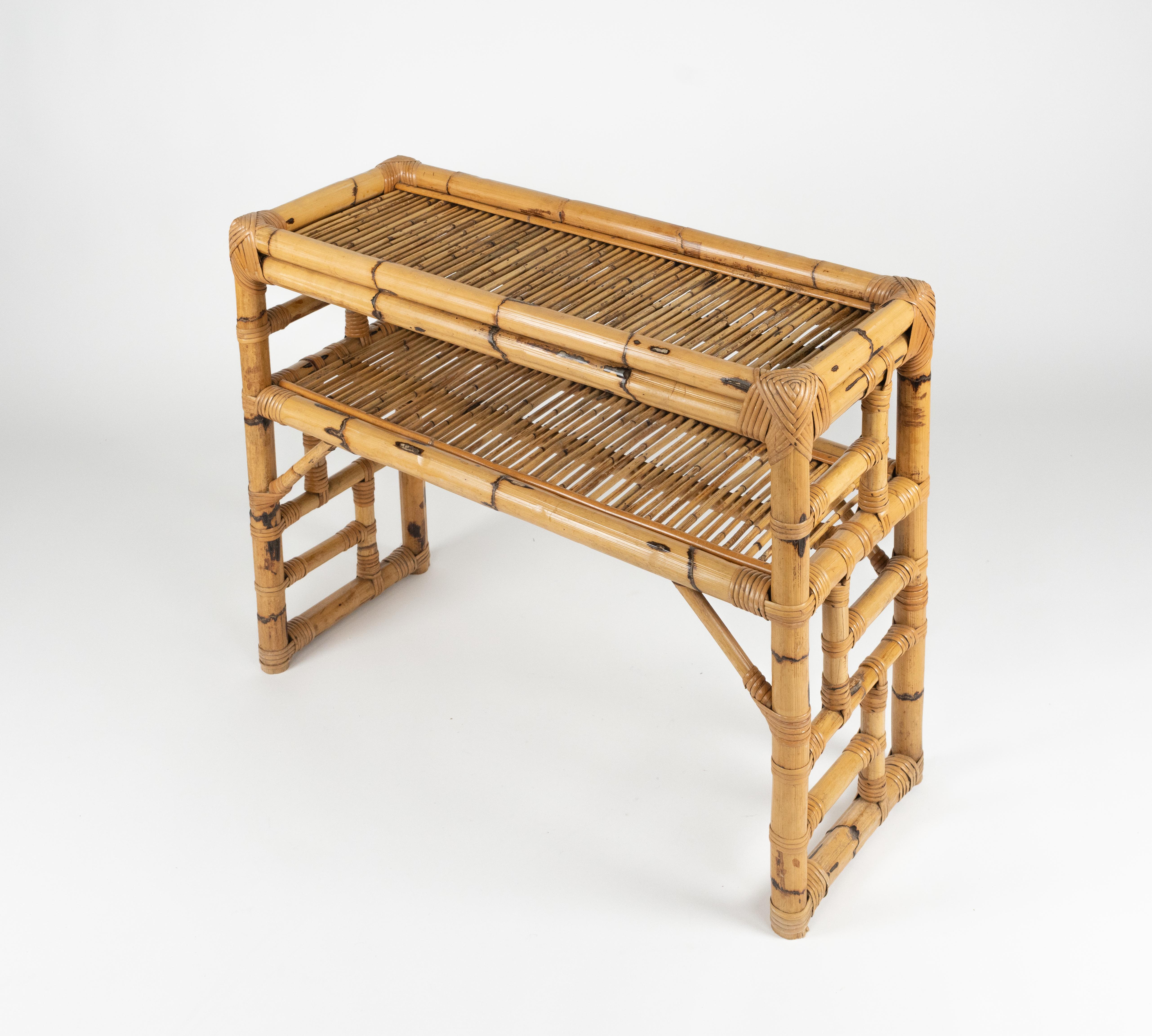 Midcentury Bamboo and Rattan Console Table by Vivai Del Sud, Italy 1970s For Sale 2