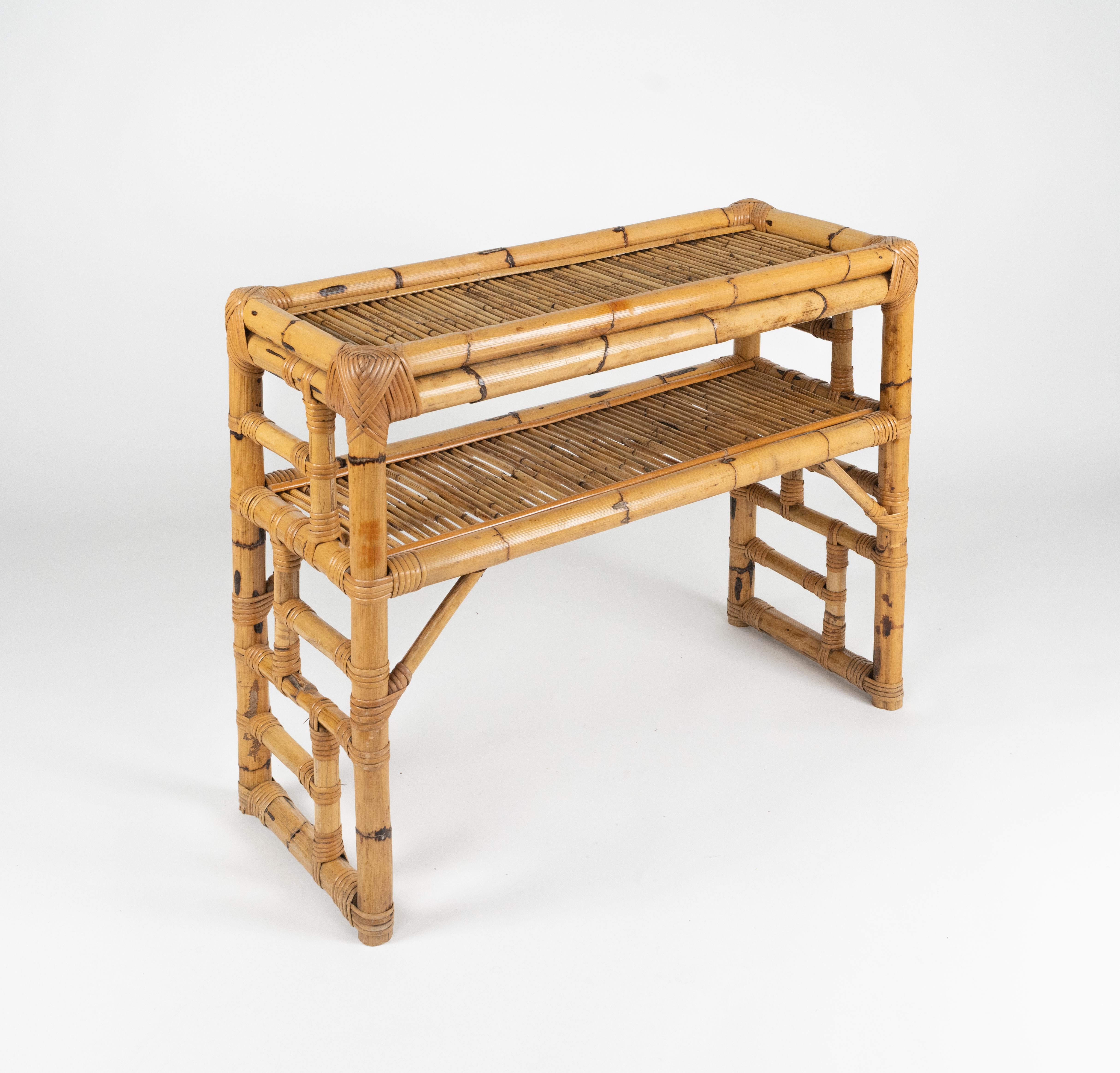 Midcentury Bamboo and Rattan Console Table by Vivai Del Sud, Italy 1970s For Sale 5