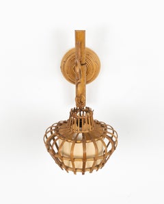 Midcentury Rattan and Bamboo Sconce "Lantern" Louis Sognot Style, Italy 1960s