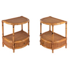 Paire de tables d'appoint en bambou et rotin du milieu du siècle, style Vivai Del Sud, Italie, années 1970