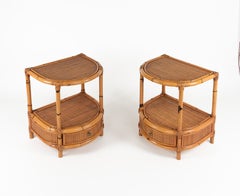 Paire de tables d'appoint en bambou et rotin du milieu du siècle, style Vivai Del Sud, Italie, années 1970