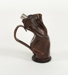 Midcentury Liqueur Bottle in Brown Leather and Glass, Italy 1960s