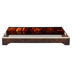 Serving Tray Lucite Faux Tortoiseshell & Chrome Dior Home Style, Italy 1970s
