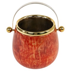 Midcentury Ice Bucket in Red Goatskin and Brass by Aldo Tura, Italy, 1960s