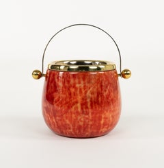 Midcentury Ice Bucket in Red Goatskin and Brass by Aldo Tura, Italy, 1960s