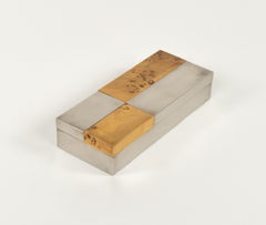 Midcentury Decorative Box in Wood and Steel Willy Rizzo Style, Italy 1970s