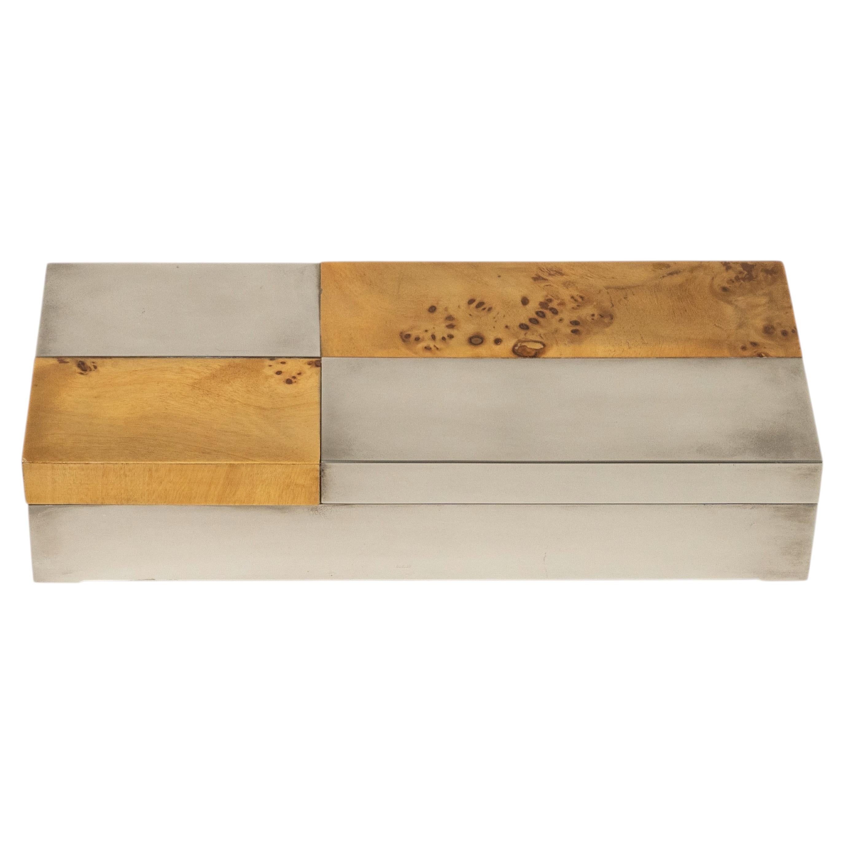 Midcentury Decorative Box in Wood and Steel Willy Rizzo Style, Italy 1970s