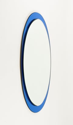 Midcentury Oval Blue Wall Mirror by Metalvetro Galvorame, Italy, 1970s